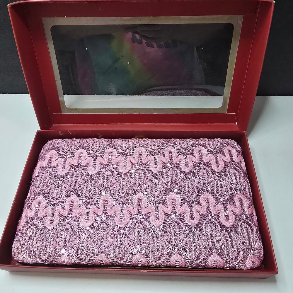 Far Nine Pink Sequin Glitter Wallet Clutch Boxed Evening Organizer